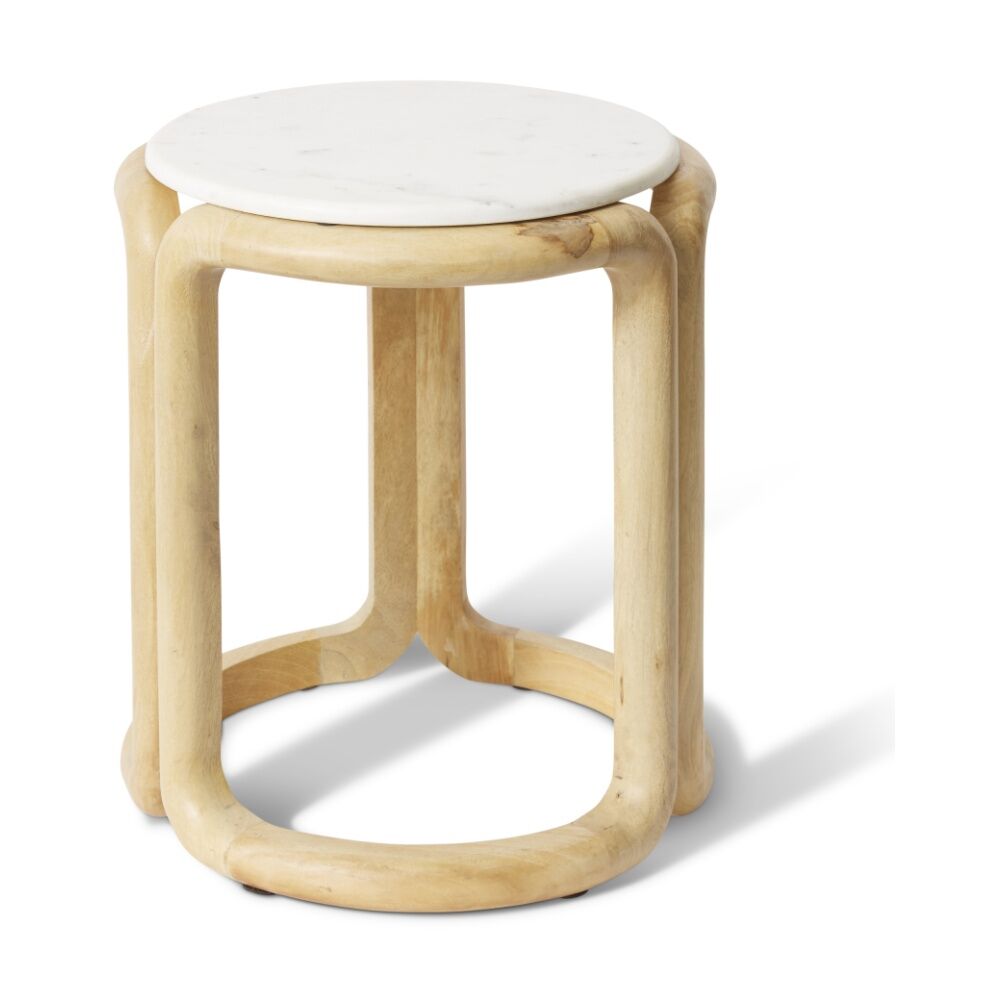 E Style Bongani Side Table Natural Marble Wood Home Decor White 45x45x
