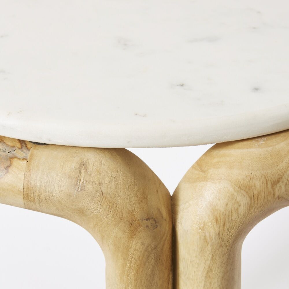 E Style Bongani Side Table Natural Marble Wood Home Decor White 45x45x