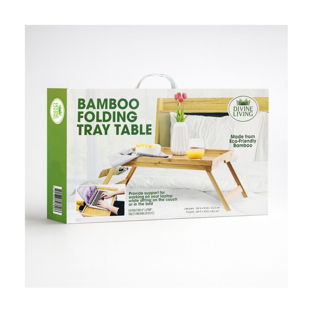 2PK Braz Bamboo Fold Up Lap Tray Bed Laptop Table 49.5x30x22.5cm