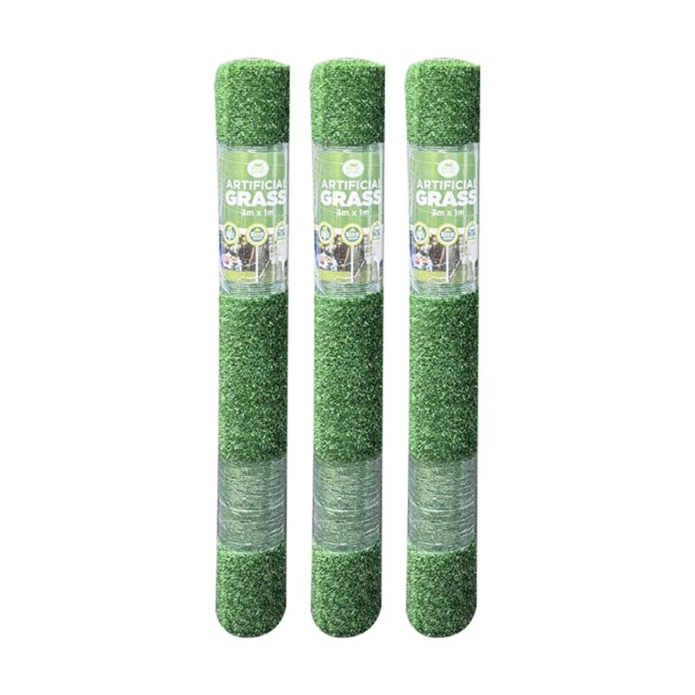 3PK Braz Artificial Grass Turf Mat Lawn 10mm Rolled 1x3m Green