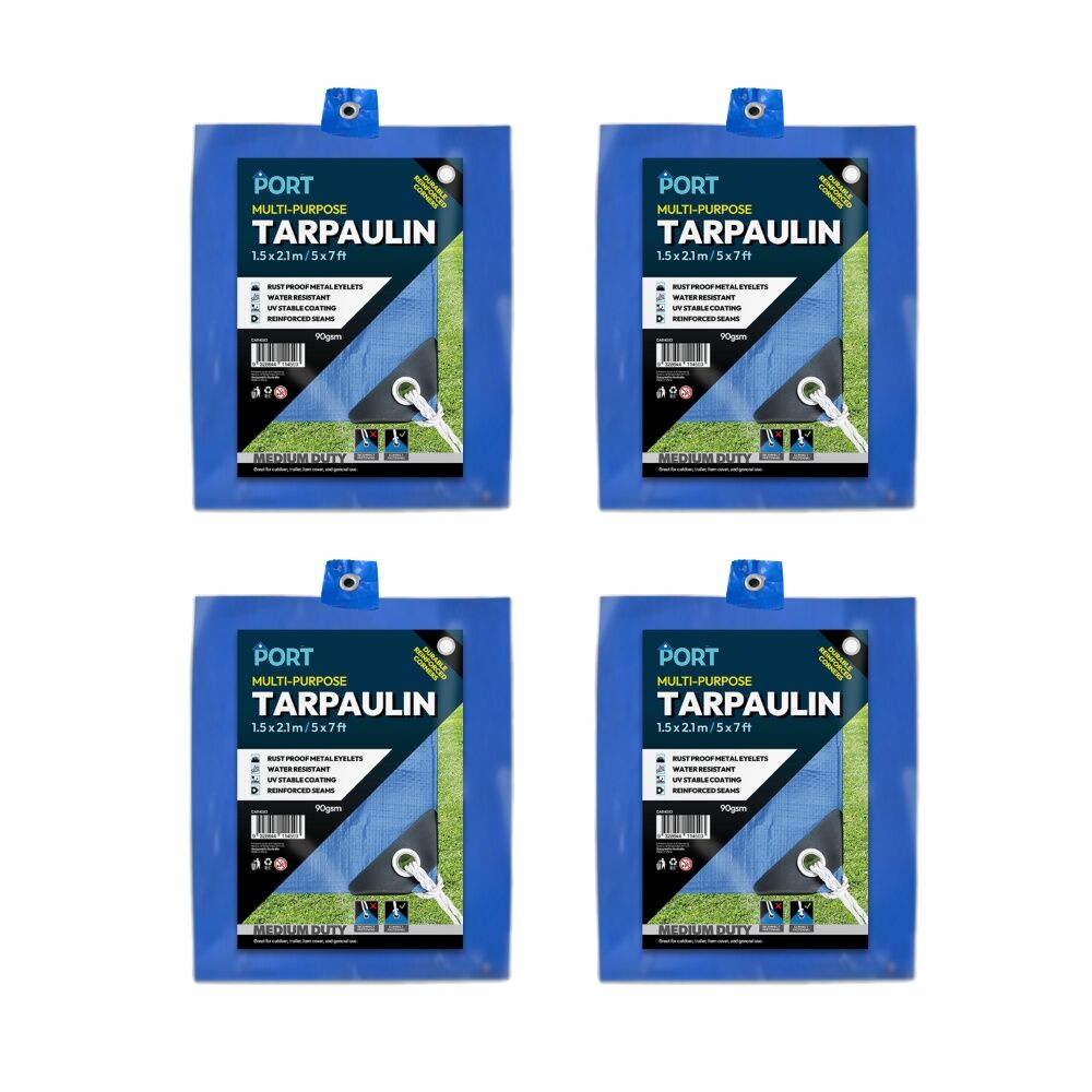 4PK Port Water Resistant UV Stable Outdoor Tarp 5x7ft 153x214cm Blue