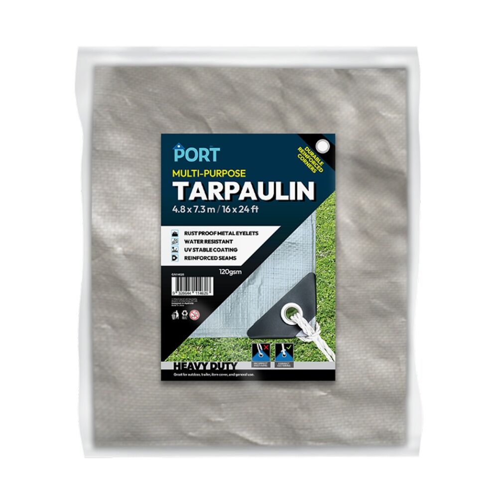 Port Water Resistant UV Stable Outdoor Tarp 16x24ft 488x732cm Silver