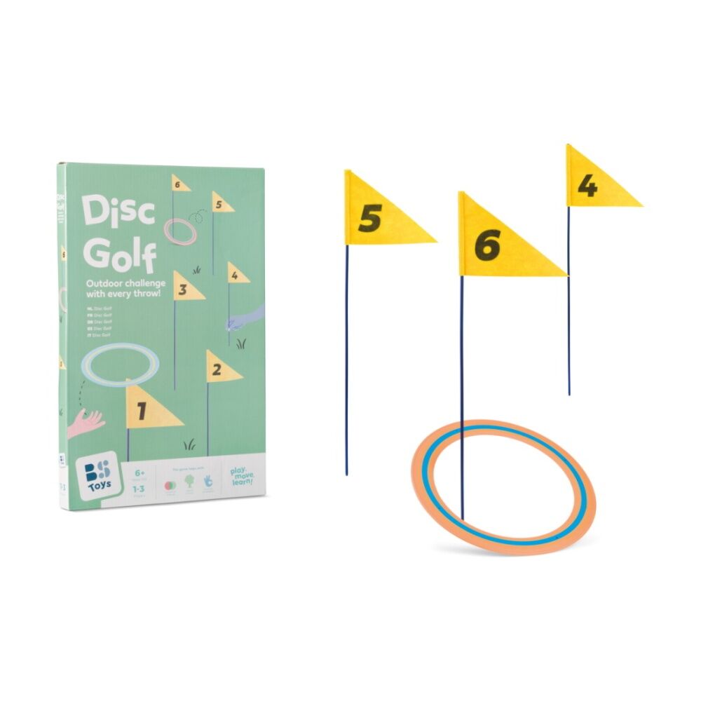BS TOYS Disc Golf Kids Outdoor Toy W/ 6 Flags 45cm Poles 25cm Discs 6y+