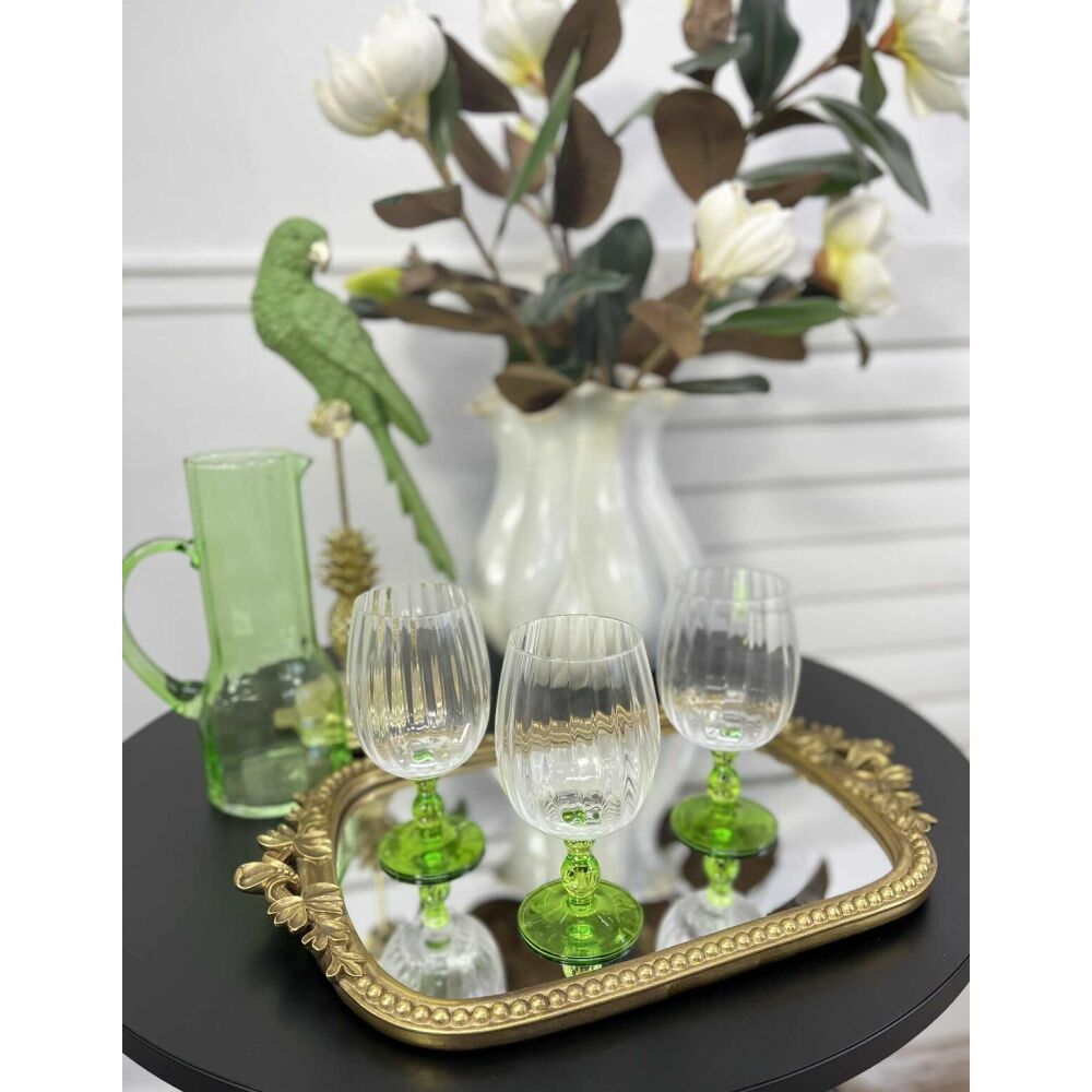 8PK LVD Decorative Indian Green Wine Glass Barware/Drinkware Decor 375ml 12x9cm