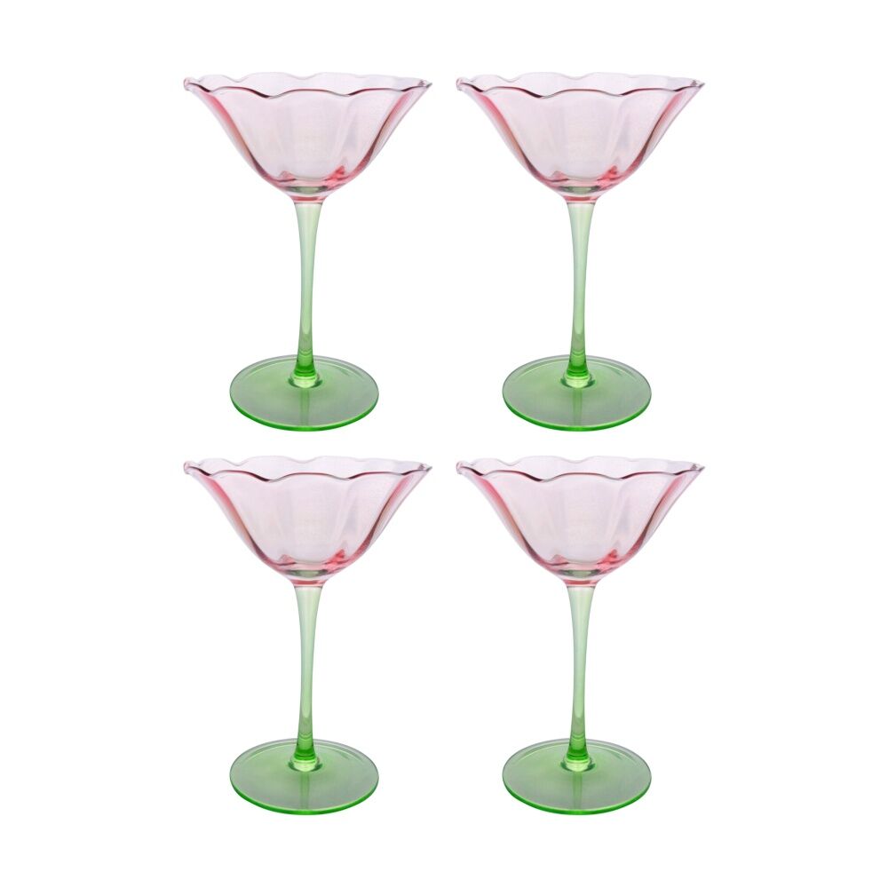 4PK LVD Decorative Poppy Cocktail Glass Barware/Drinkware Green/Pink 11.5cm