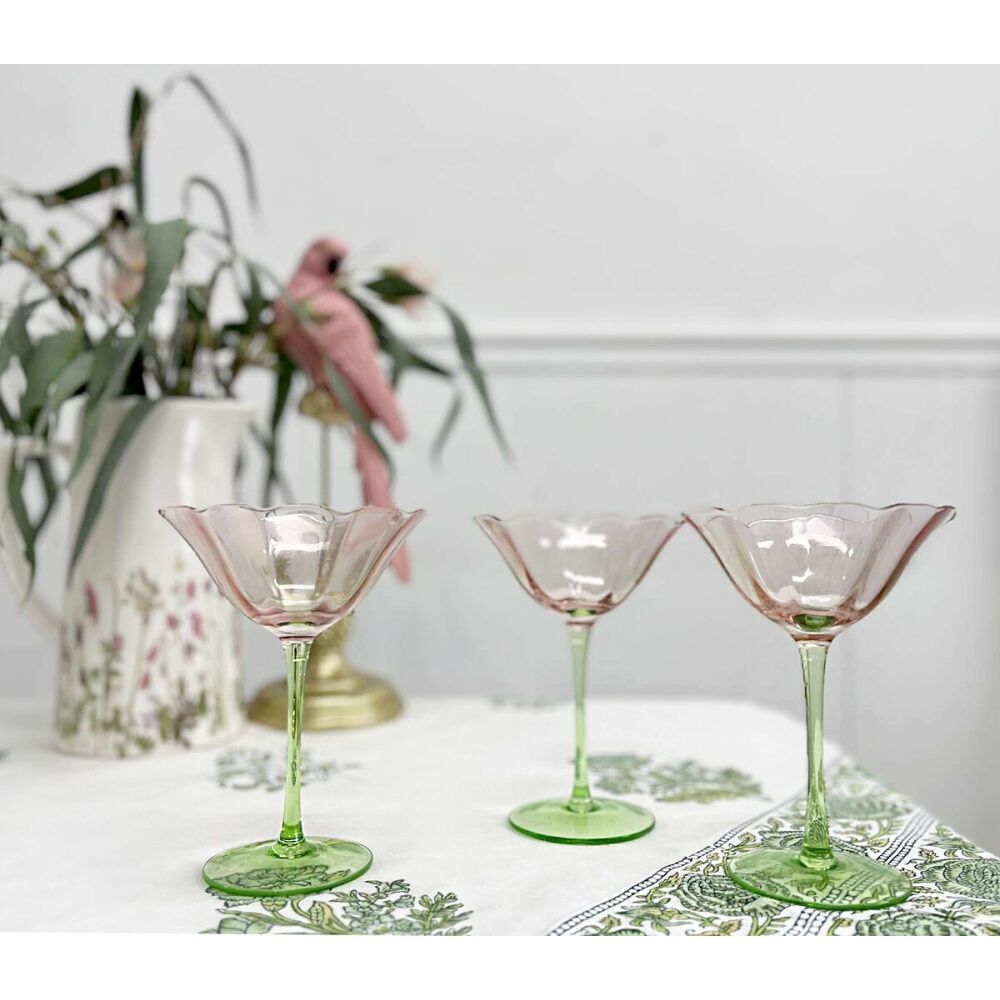 4PK LVD Decorative Poppy Cocktail Glass Barware/Drinkware Green/Pink 11.5cm