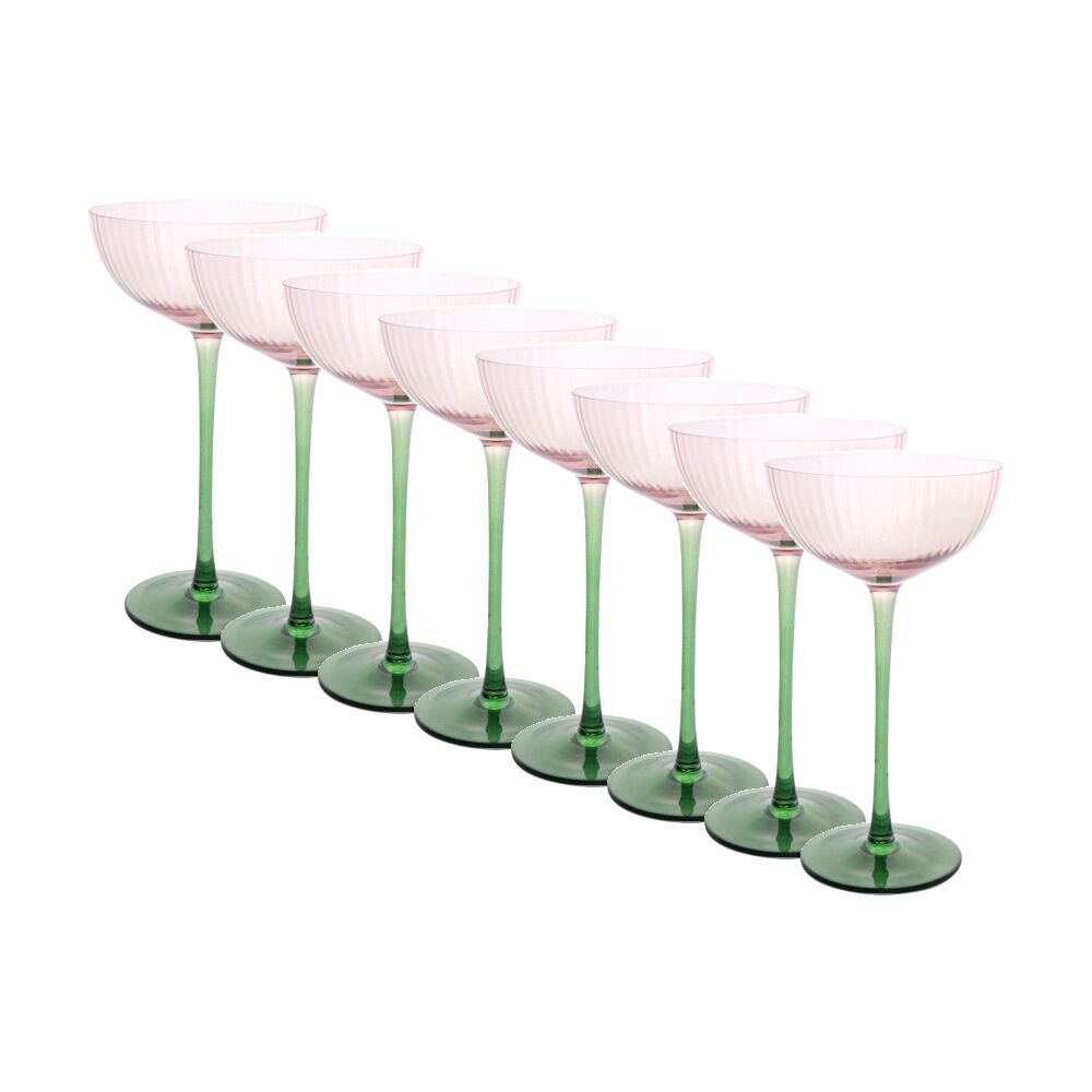 8PK LVD Moss Ribbed Cocktail Glass Barware/Drinkware Decor Green/Pink 19x12cm