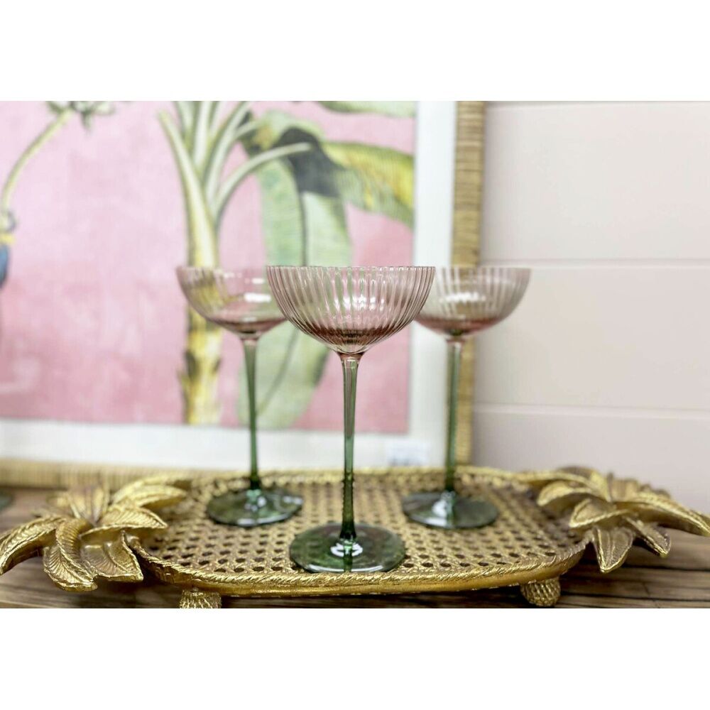 8PK LVD Moss Ribbed Cocktail Glass Barware/Drinkware Decor Green/Pink 19x12cm