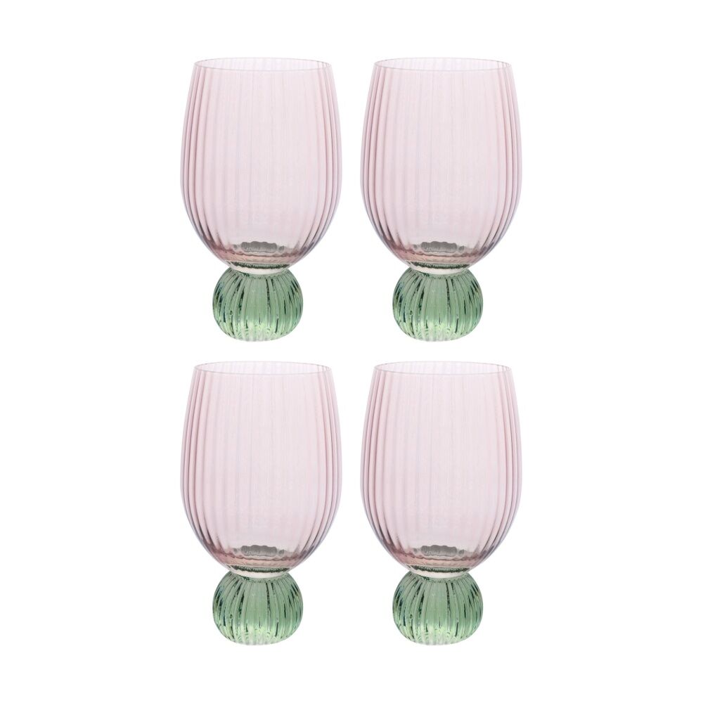 4PK LVD Decorative Moss Ribbed Water Glass Barware/Drinkware Decor Green/Pink