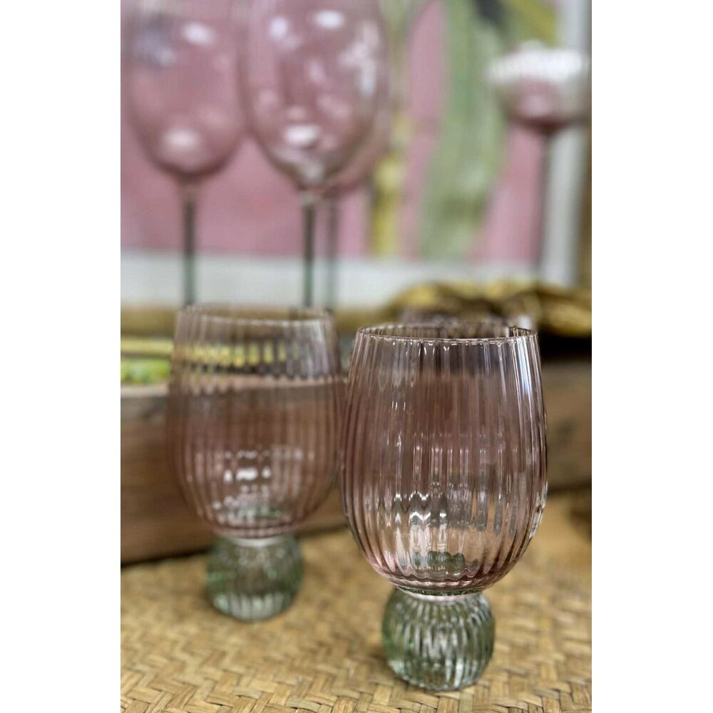 4PK LVD Decorative Moss Ribbed Water Glass Barware/Drinkware Decor Green/Pink