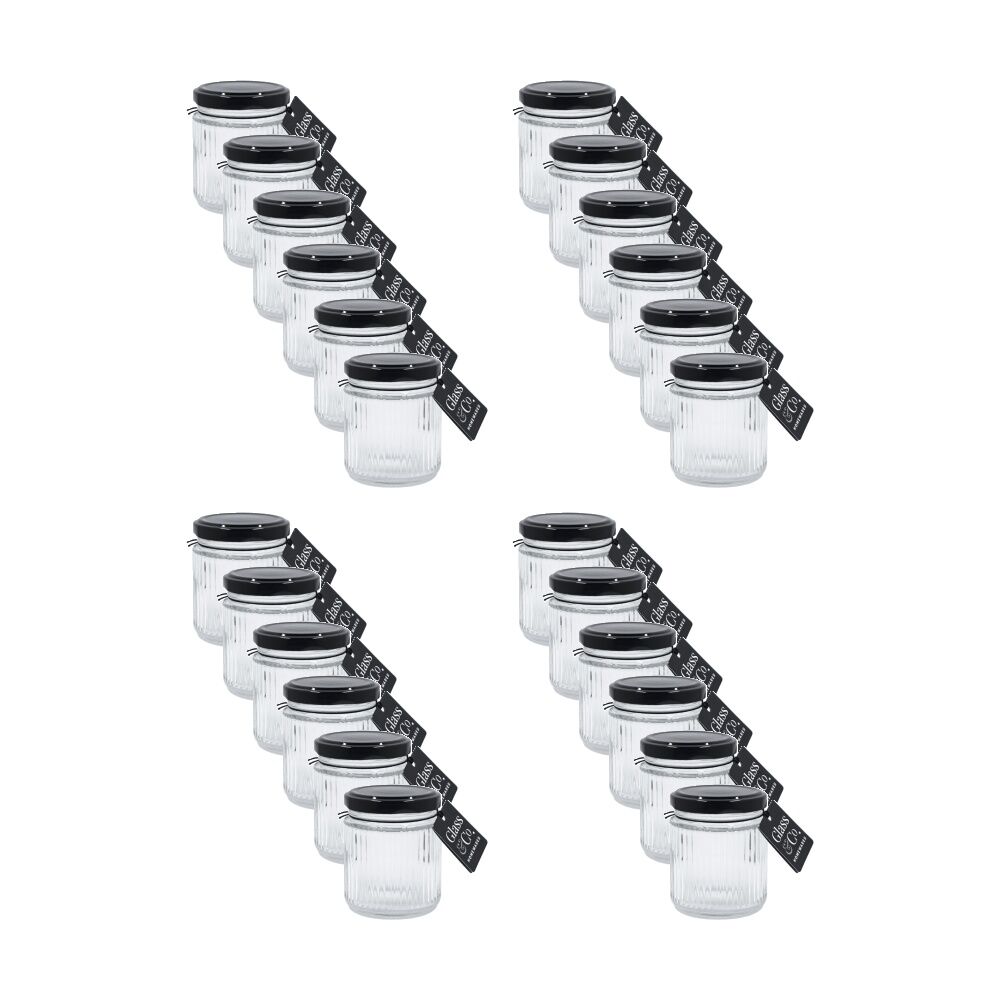 24PK Glass & Co Homeware Cleo Ribbed Storage Jar W/ Lid 130ml Black