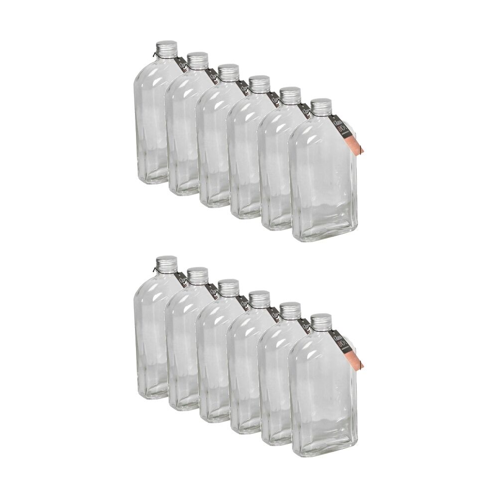 12PK Glass & Co Homeware Arch Bottle Glassware W/ Silver Lid 500ml Clear