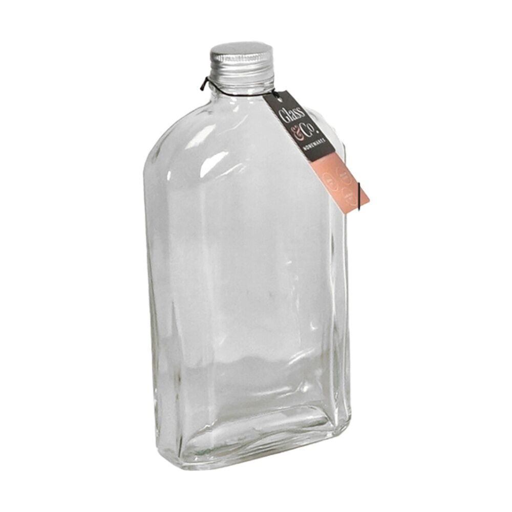 24PK Glass & Co Homeware Arch Bottle Glassware W/ Silver Lid 500ml Clear