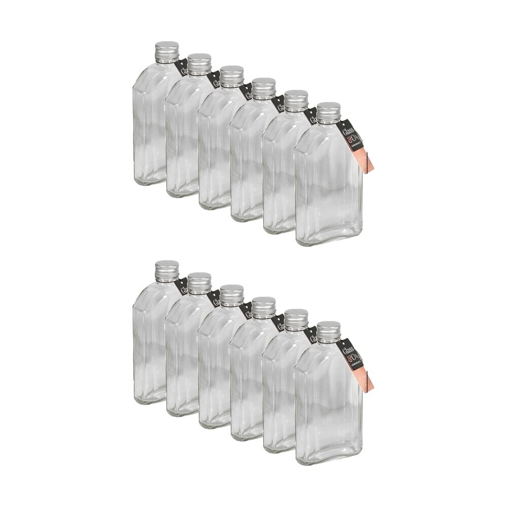 12PK Glass & Co Homeware Arch Bottle Glassware W/ Silver Lid 350ml Clear