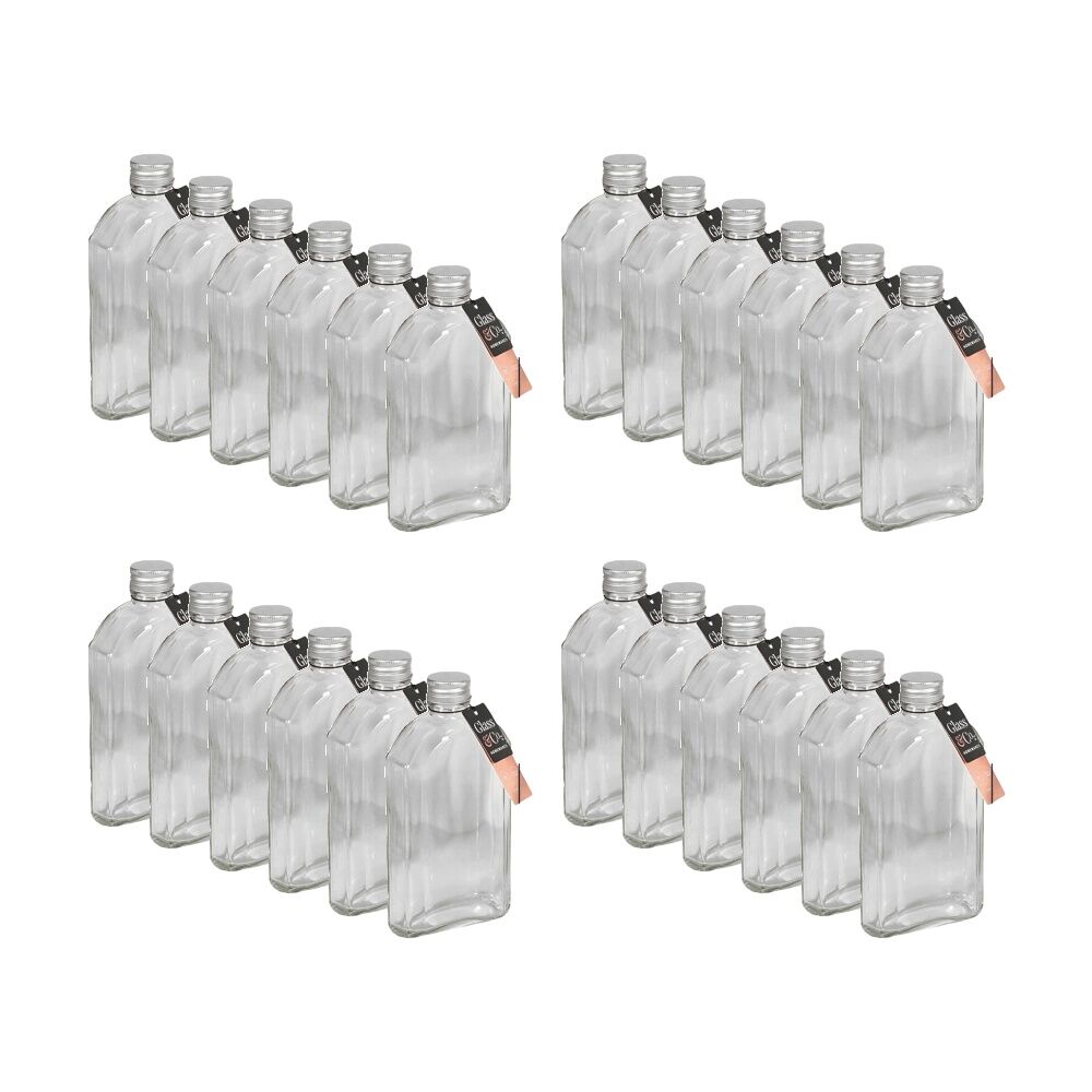 24PK Glass & Co Homeware Arch Bottle Glassware W/ Silver Lid 350ml Clear
