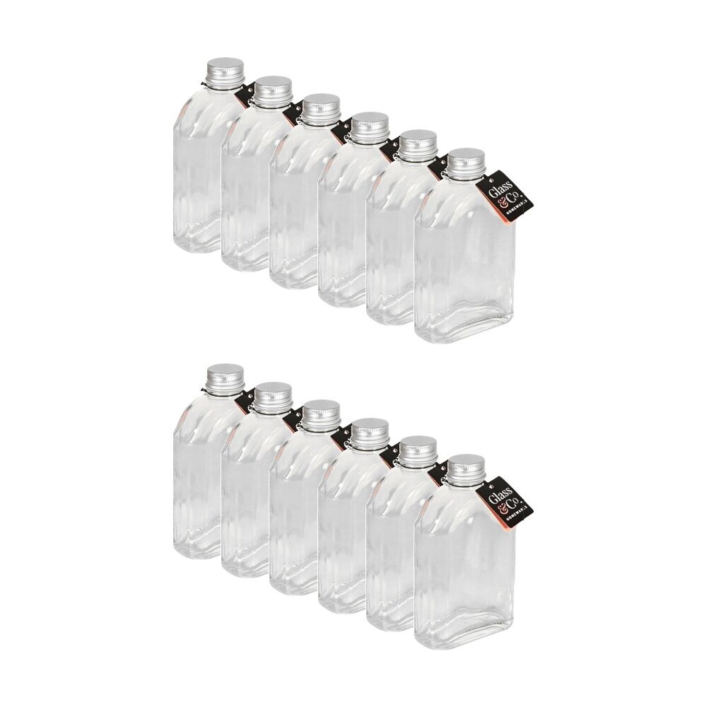 12PK Glass & Co Homeware Arch Bottle Glassware W/ Silver Lid 250ml Clear