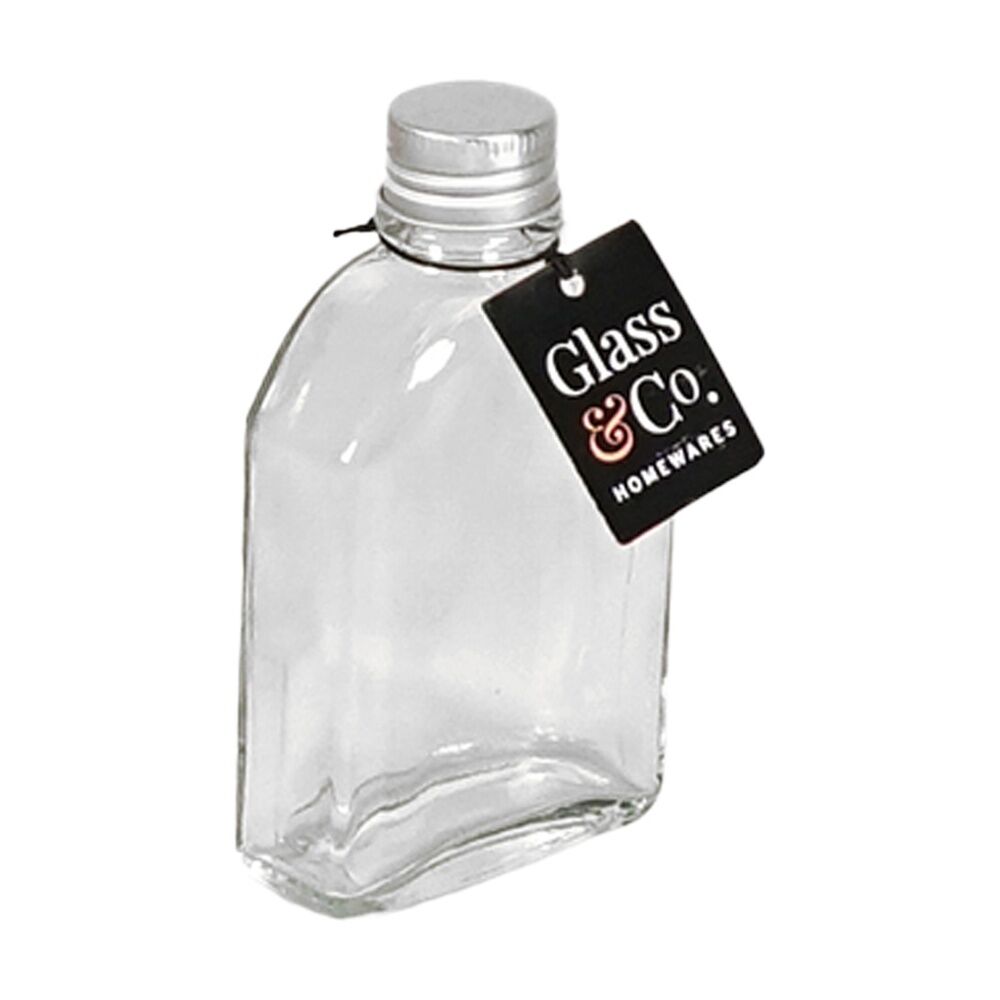 12PK Glass & Co Homeware Arch Bottle Glassware W/ Silver Lid 100ml Clear