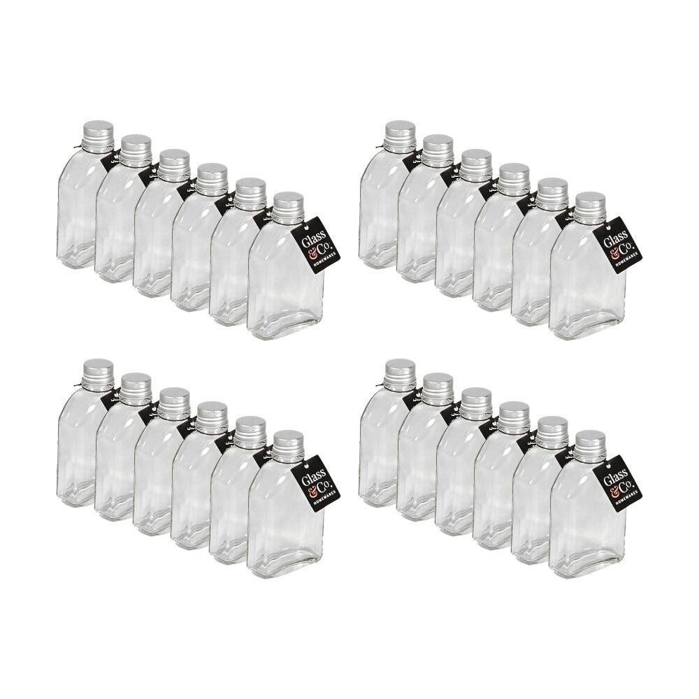 24PK Glass & Co Homeware Arch Bottle Glassware W/ Silver Lid 100ml Clear