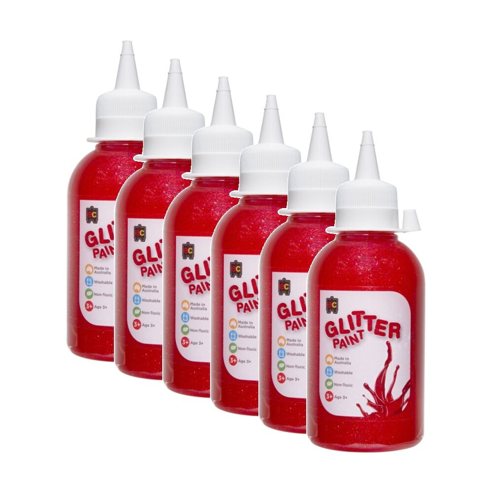 6PK Educational Colours Glitter Acrylic Junior Paint Fairy Pink 250ml 3y+
