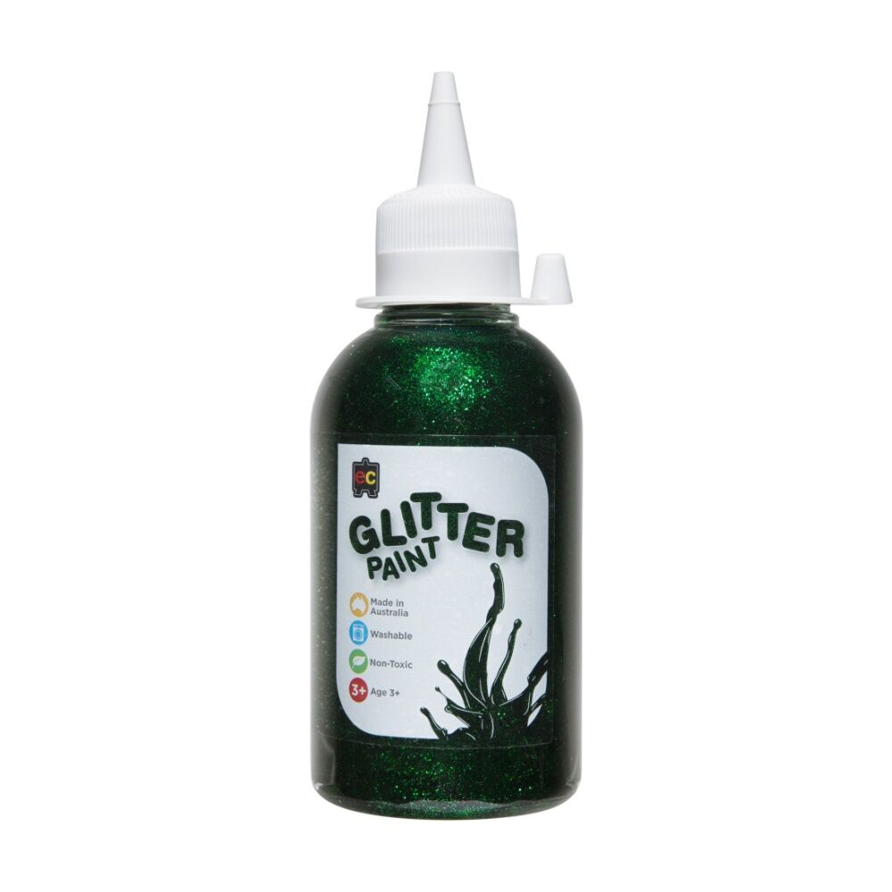 6PK Educational Colours Glitter Acrylic Junior Paint Green 250ml 3y+