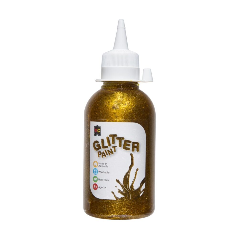 3PK Educational Colours Glitter Acrylic Junior Paint Gold 250ml 3y+