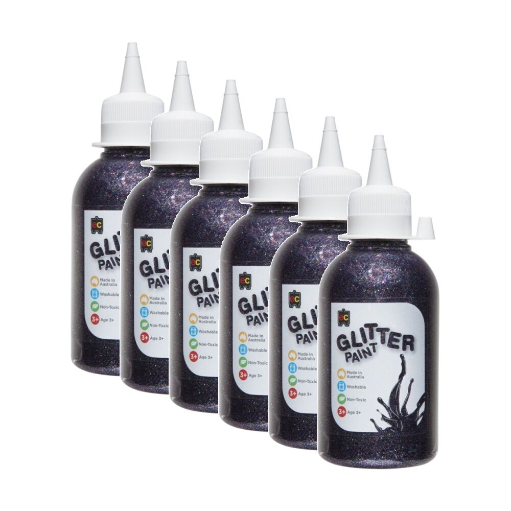 6PK Educational Colours Glitter Acrylic Junior Paint Multi 250ml 3y+