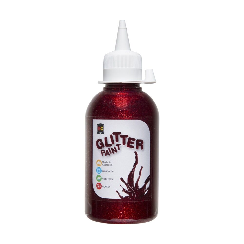 3PK Educational Colours Glitter Acrylic Junior Paint Red 250ml 3y+