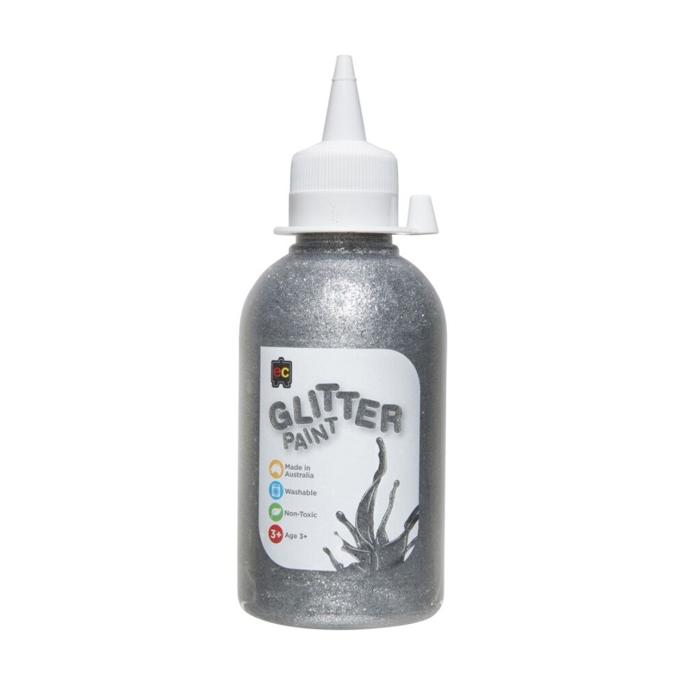 6PK Educational Colours Glitter Acrylic Junior Paint Silver 250ml 3y+