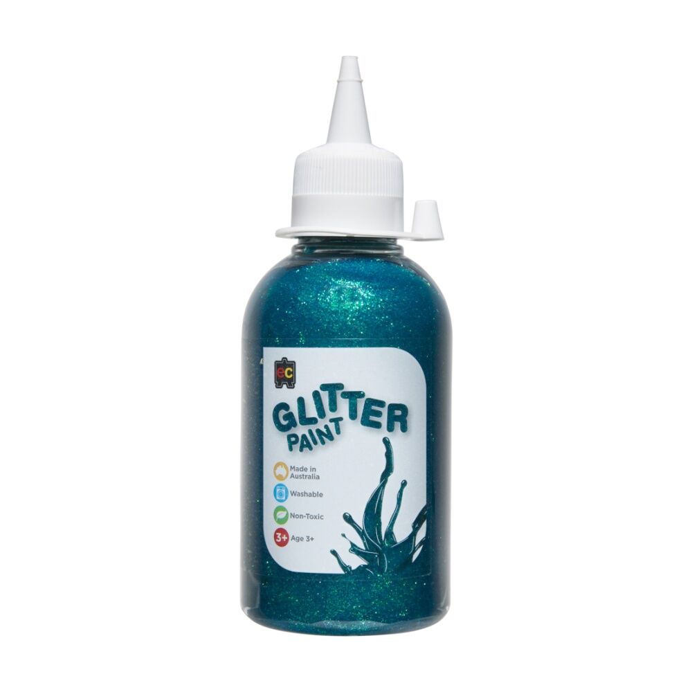 3PK Educational Colours Glitter Acrylic Junior Paint Turquoise 250ml 3y+