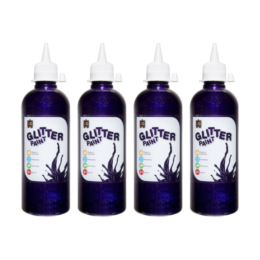 4PK Educational Colours Glitter Acrylic Junior Paint Purple 500ml 3y+