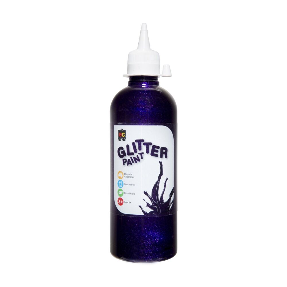 4PK Educational Colours Glitter Acrylic Junior Paint Purple 500ml 3y+