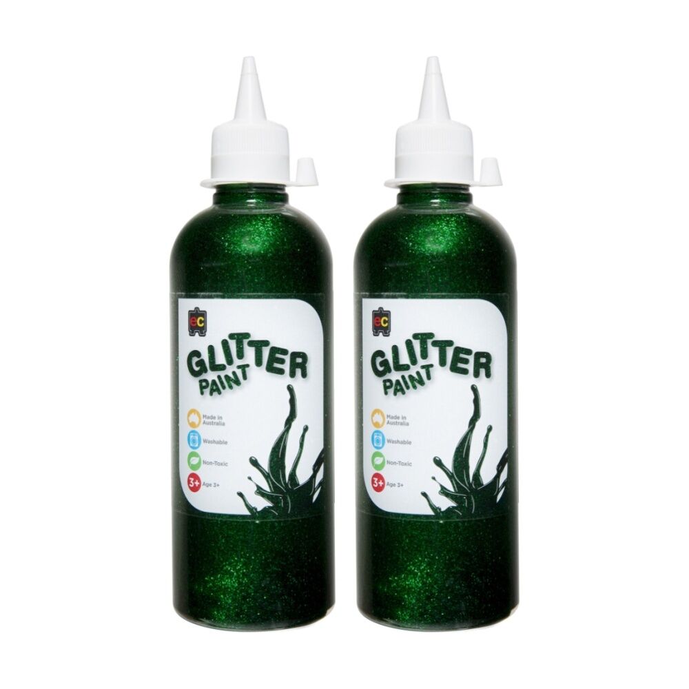 2PK Educational Colours Glitter Acrylic Junior Paint Green 500ml 3y+