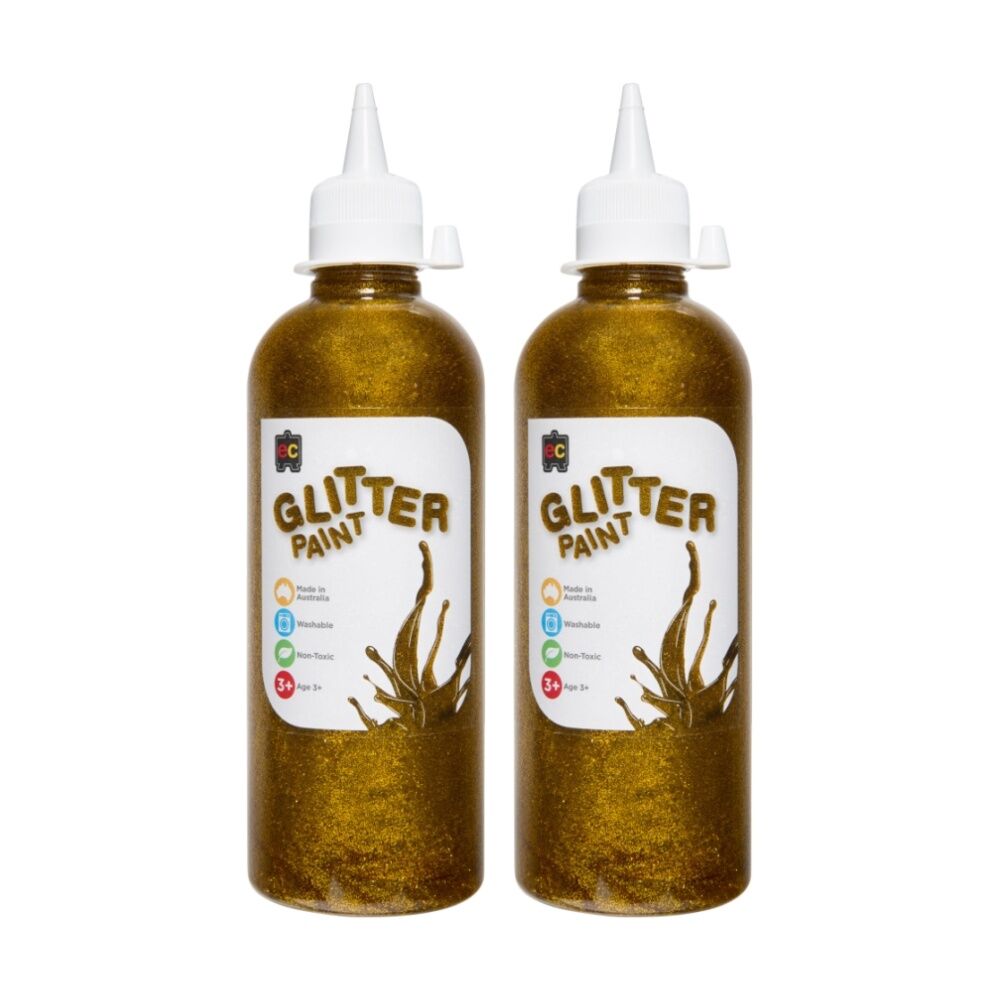 2PK Educational Colours Glitter Acrylic Junior Paint Gold 500ml 3y+