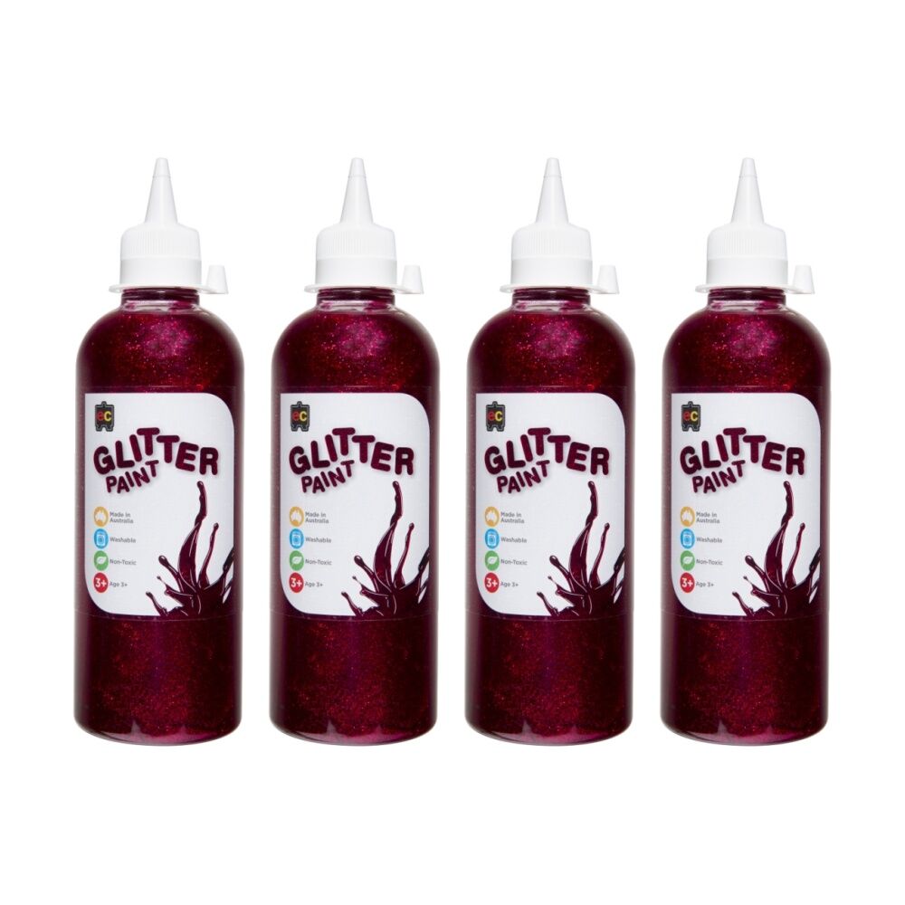 4PK Educational Colours Glitter Acrylic Junior Paint Magenta 500ml 3y+