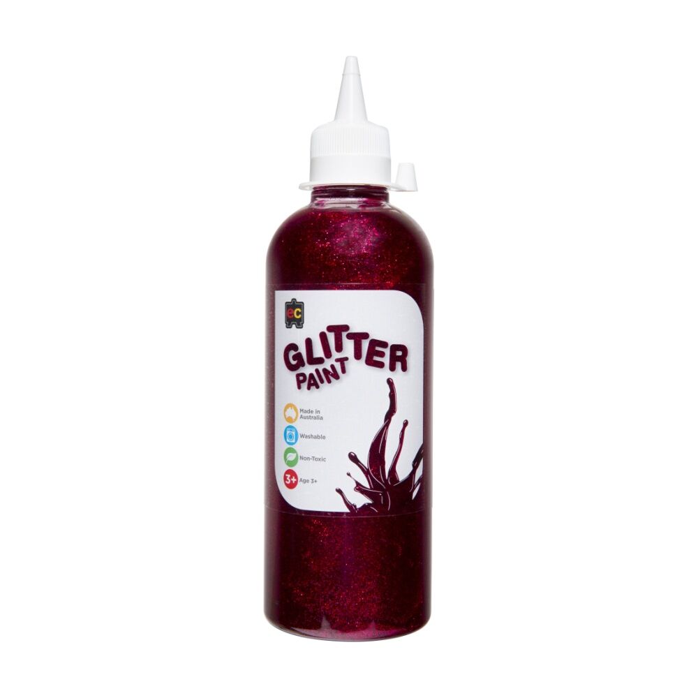 4PK Educational Colours Glitter Acrylic Junior Paint Magenta 500ml 3y+