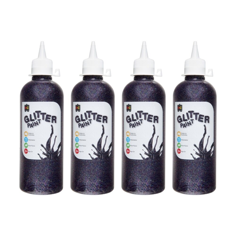4PK Educational Colours Glitter Acrylic Junior Paint Multi 500ml 3y+