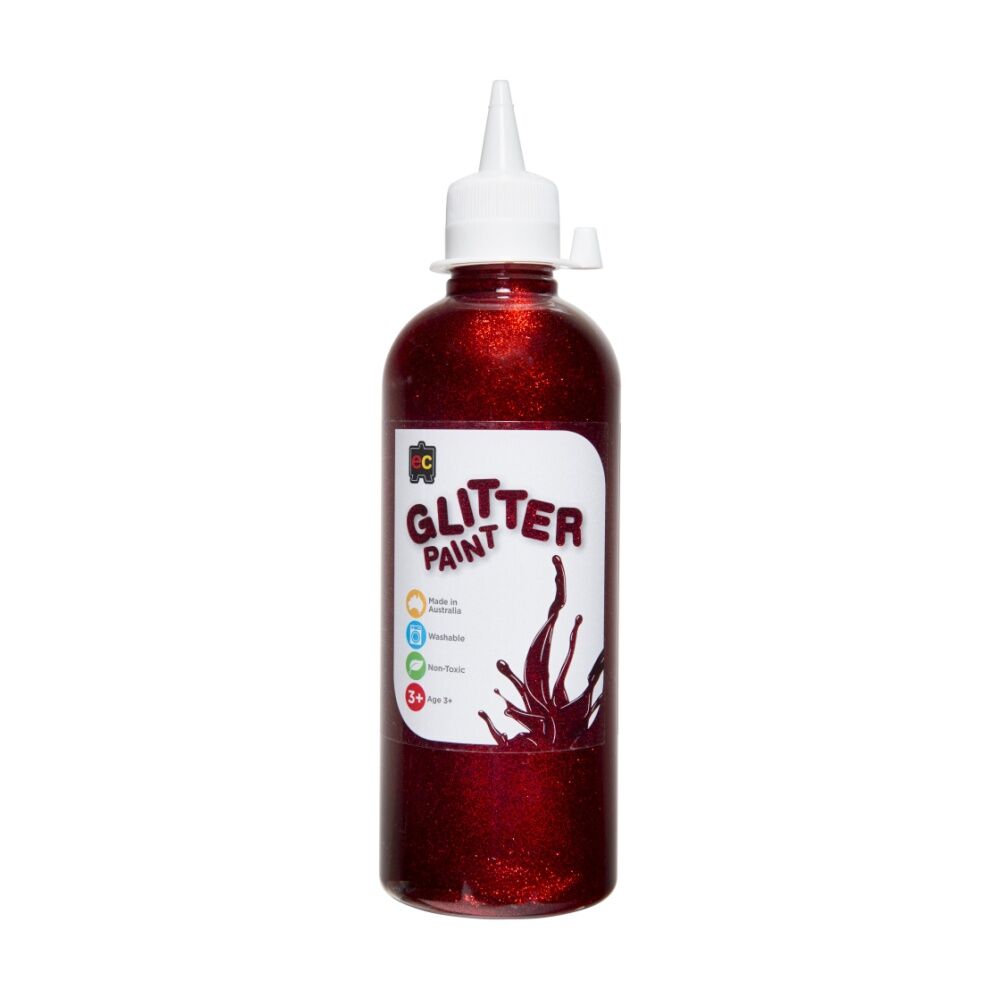 4PK Educational Colours Glitter Acrylic Junior Paint Red 500ml 3y+