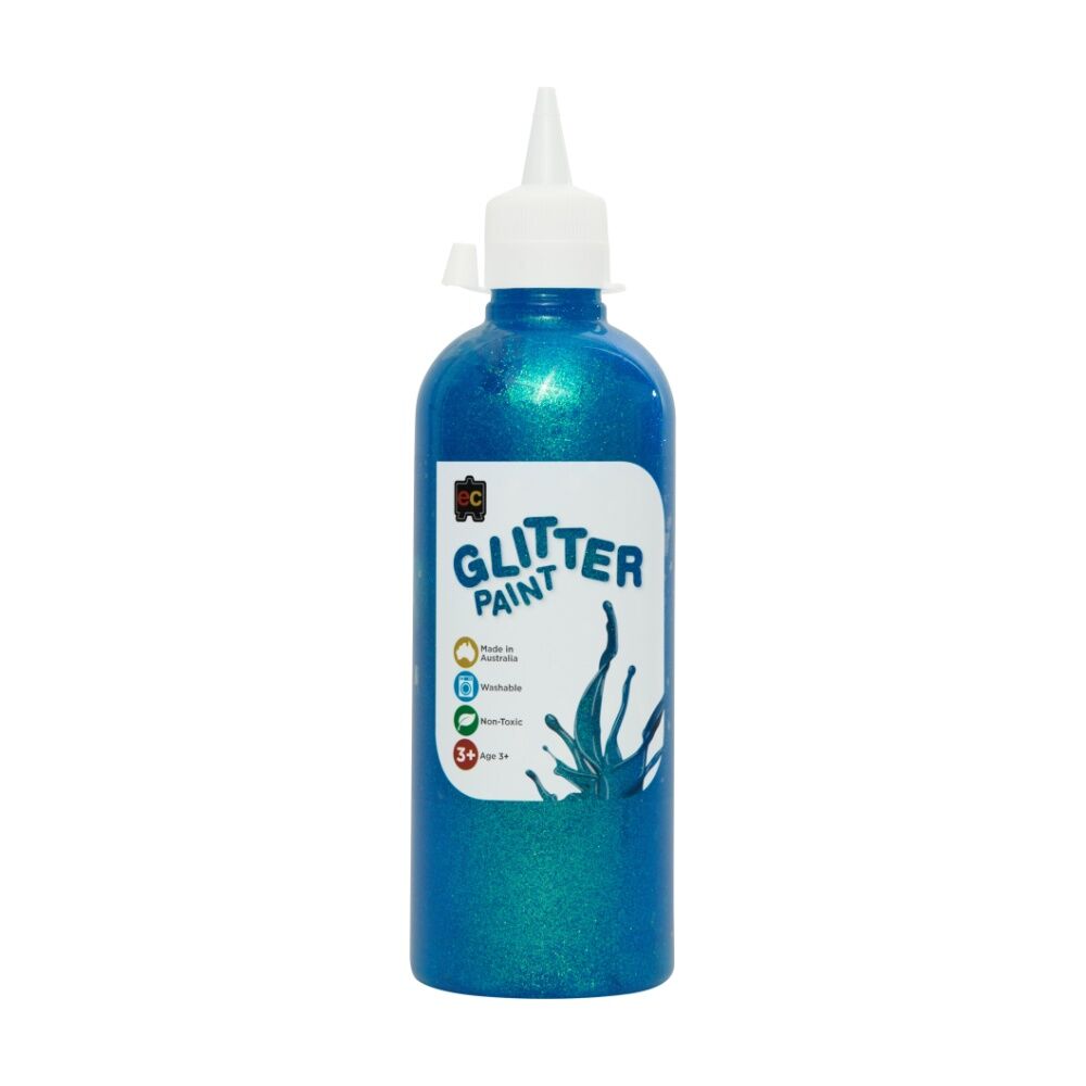 4PK Educational Colours Glitter Acrylic Junior Paint Sky Blue 500ml 3y+