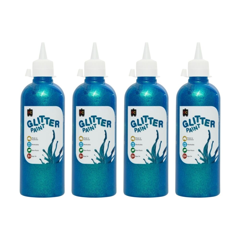 4PK Educational Colours Glitter Acrylic Junior Paint Sky Blue 500ml 3y+