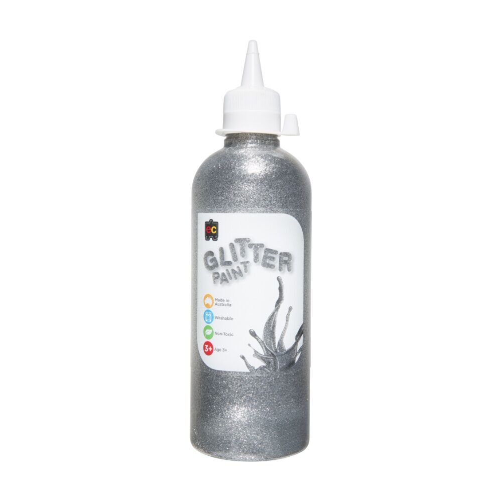 4PK Educational Colours Glitter Acrylic Junior Paint Silver 500ml 3y+