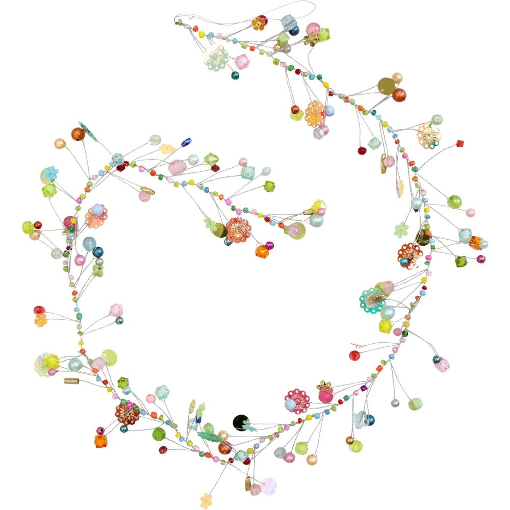 2PK LVD Handcrafted Pastel Metallic Wire Beaded Garland Decor 90cm Multicoloured
