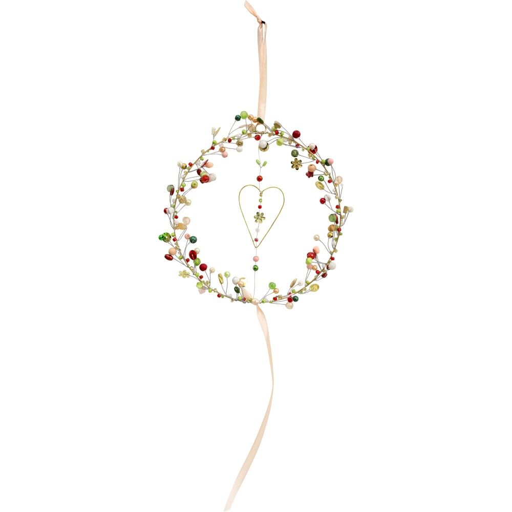 2PK LVD Blushing Beaded Hanging Ornament Wreath Seasonal Decor 17cm