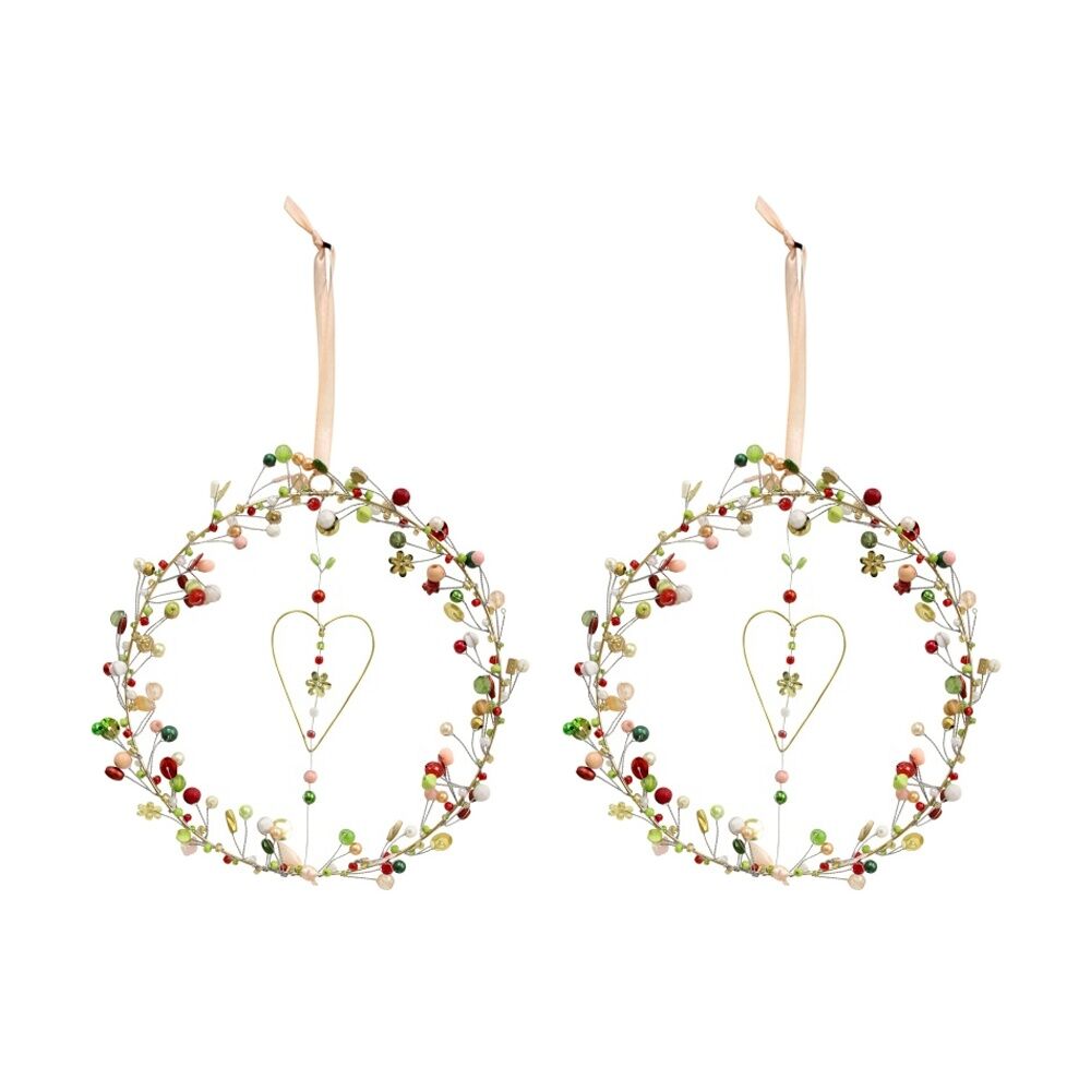 2PK LVD Blushing Beaded Hanging Ornament Wreath Seasonal Decor 17cm