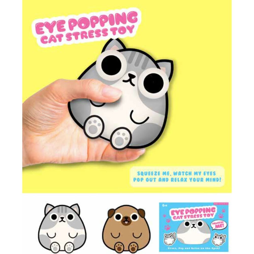 2x Gift Republic Cat Eye Popping Stress Toy Squeezable Reliever White/Grey