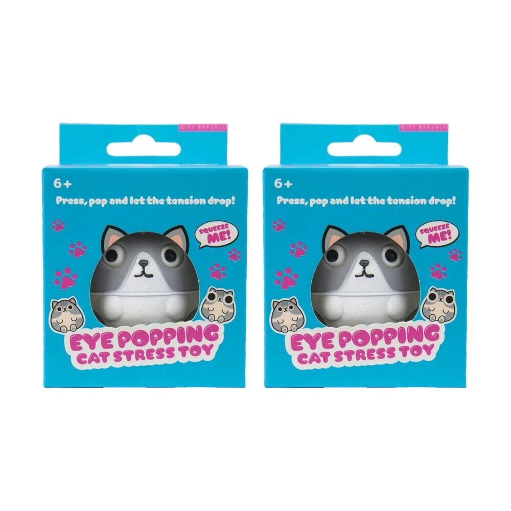 2x Gift Republic Cat Eye Popping Stress Toy Squeezable Reliever White/Grey