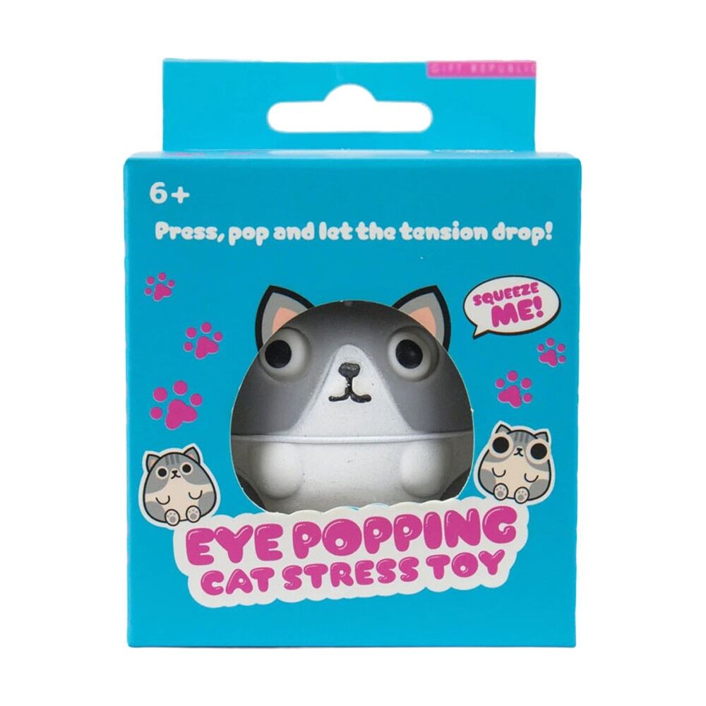 2x Gift Republic Cat Eye Popping Stress Toy Squeezable Reliever White/Grey