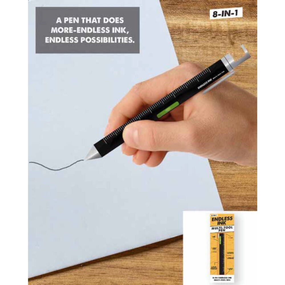 Gift Republic Endless Ink Multitool Pen 5 Tools With Bottle Opener Black