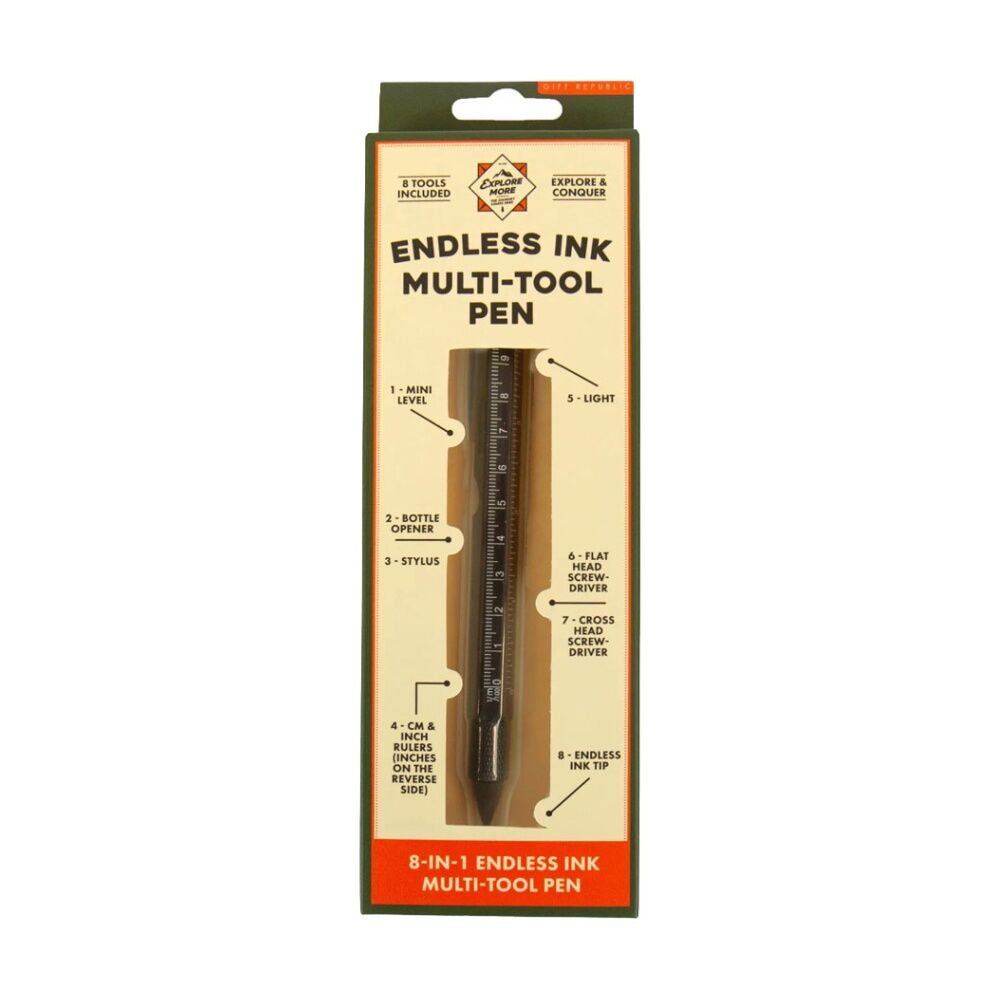 Gift Republic Endless Ink Multitool Pen 5 Tools With Bottle Opener Black