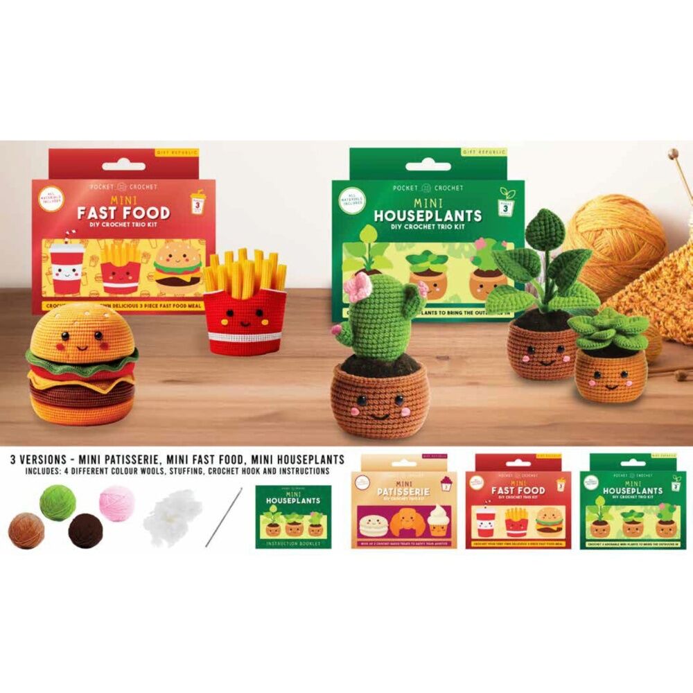 2x Gift Republic Pocket Crochet Crafts Mini Houseplants Kit Multicolour