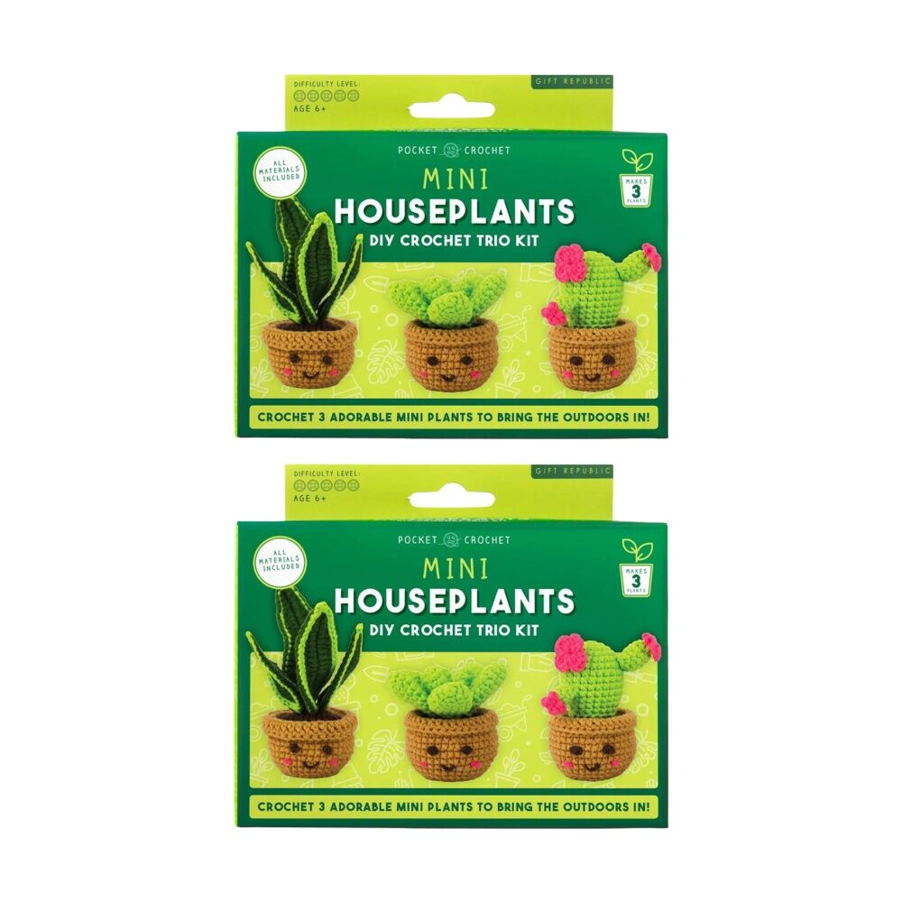2x Gift Republic Pocket Crochet Crafts Mini Houseplants Kit Multicolour